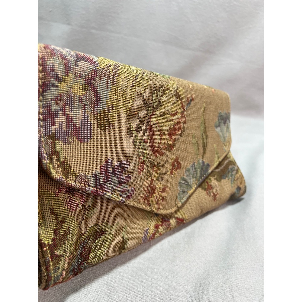 Ralph Lauren Vintage Floral Tapestry Leather Carpet Bag Envelope Clutch No Strap